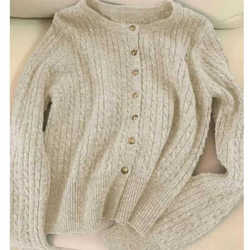 Autumn and Winter New Korean Version Solid Color Slim Fried Dough Twists Sweater Women Cardigan Long Sleeve Knitwear Women X250724