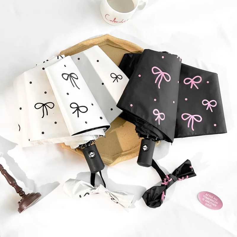 Polka Dot Bowknot Umbrella for Women - UPF50+ Premium Sunshade Rainproof Manual Fold High-Density Fabric R250724