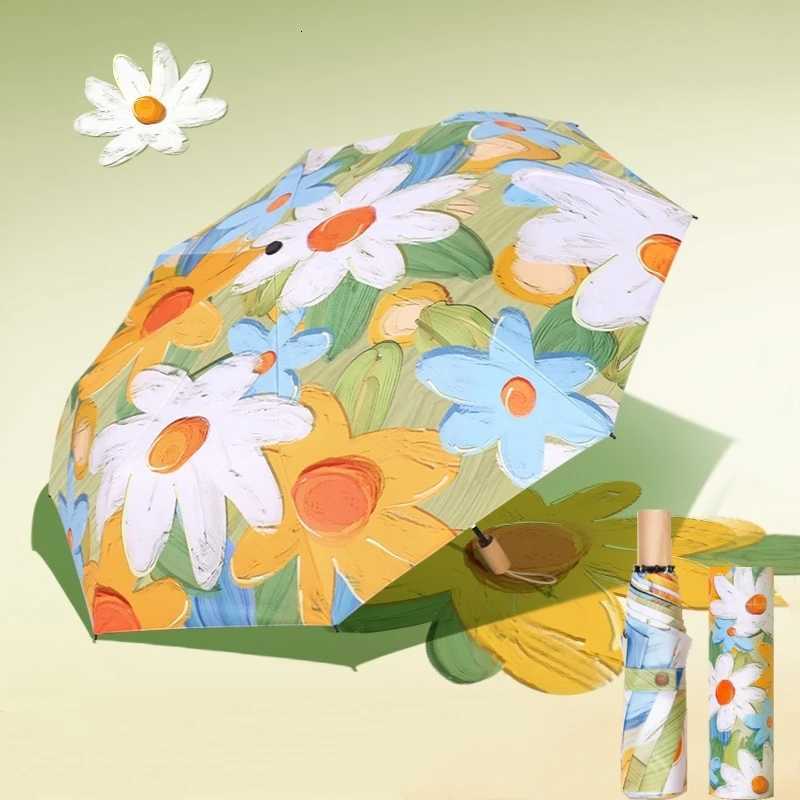 Retro Flower UPF50+ Umbrella Colorful Windproof Folding Sunshade Rain Umbrellas Portable UV Protection Sunshade for Outdoor R250724