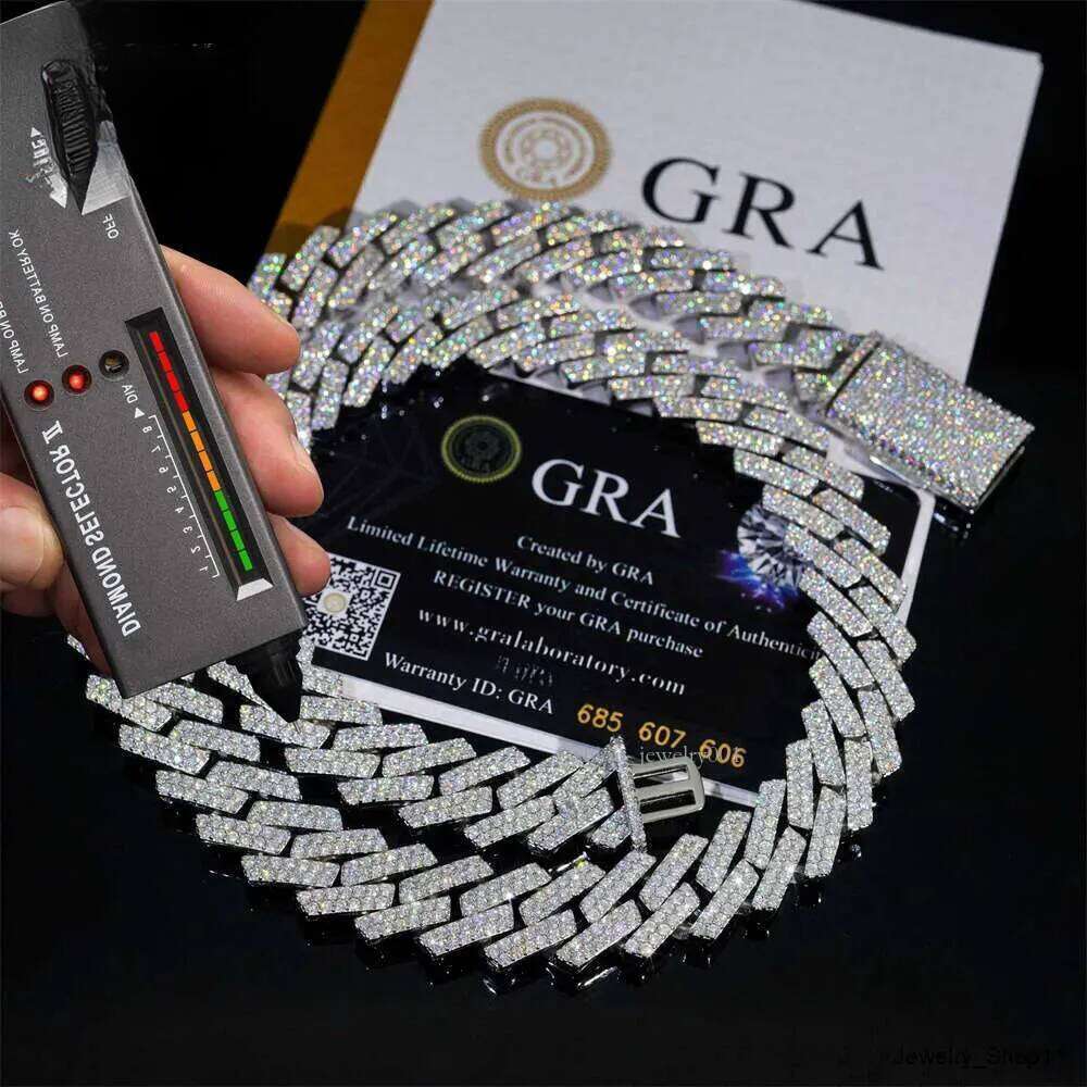 Cuban Link bracelet necklace sterling sier GRA Certificate hip hop 15mm double row iced out moissanite dia cuban link chain