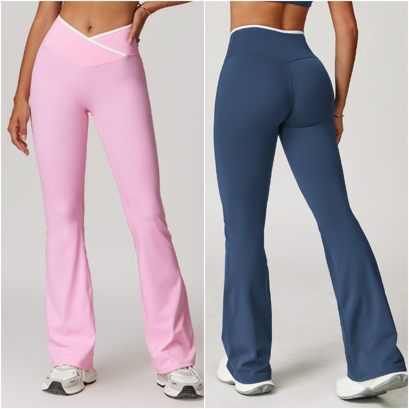 8843 Womens Pants Yoga Outfits Flared Groove Trousers Elastic High Waist Close-Fitting Excerise Sport Gym Fit Belly Bell-Bottomed Slim Long Pant