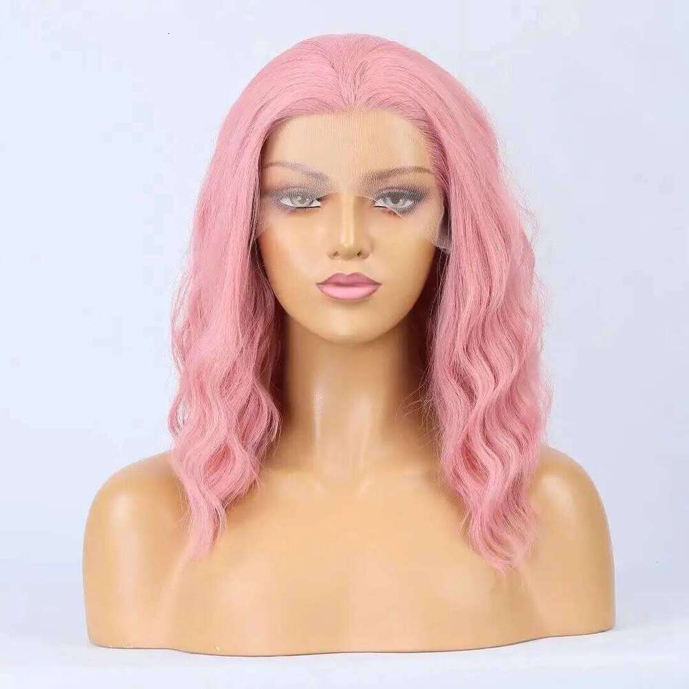 Brown Short Bob Wig Synthetic Lace Front For Women Girls Human Hair Natural Wave Hair Blue Pink Wigs Daily Wear Cosplay