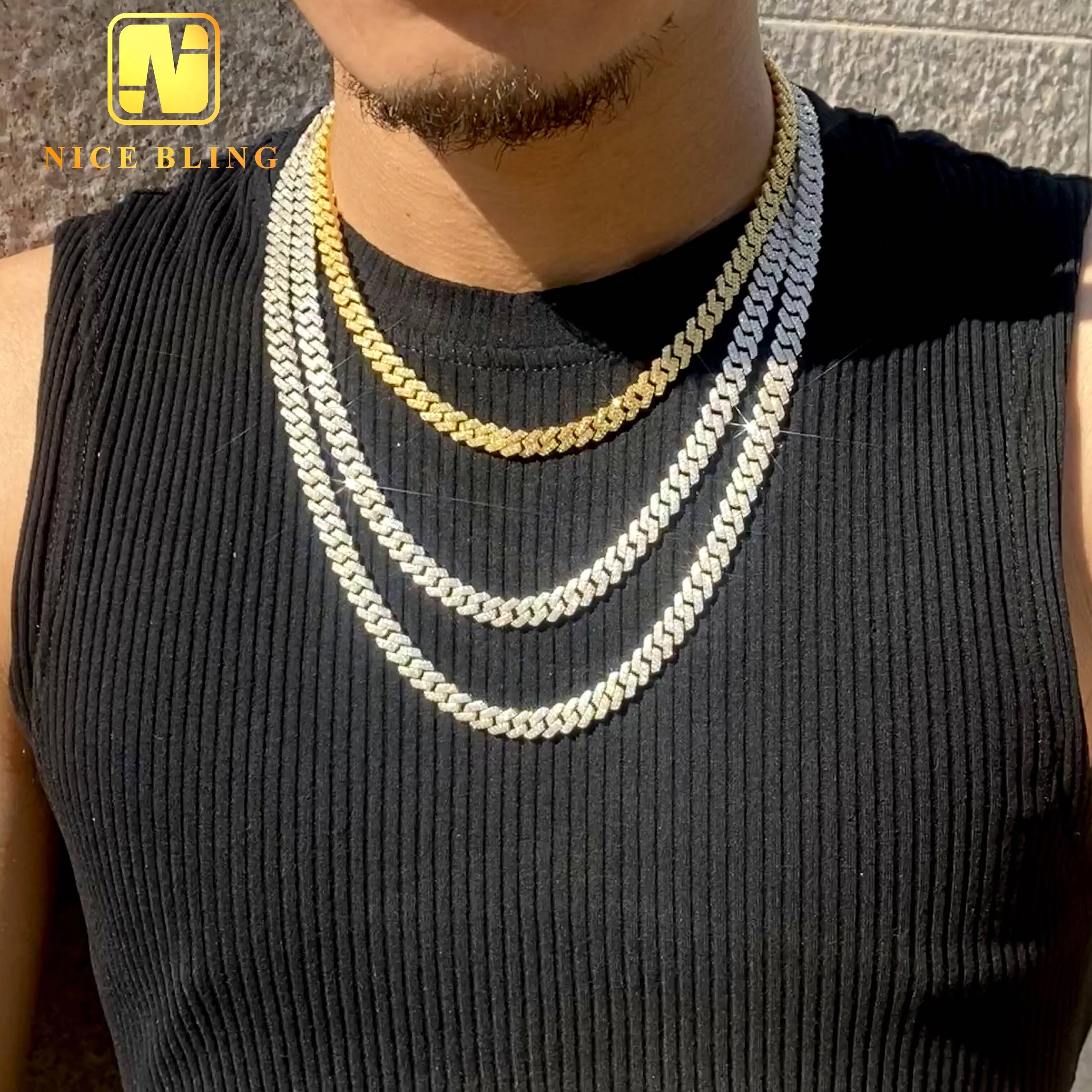 Stocks Hot Selling 8MM 925 Sterling Silver Gold Plated New Arrivals Hip Hop VVS D Color Moissanite Cuban Link Chain