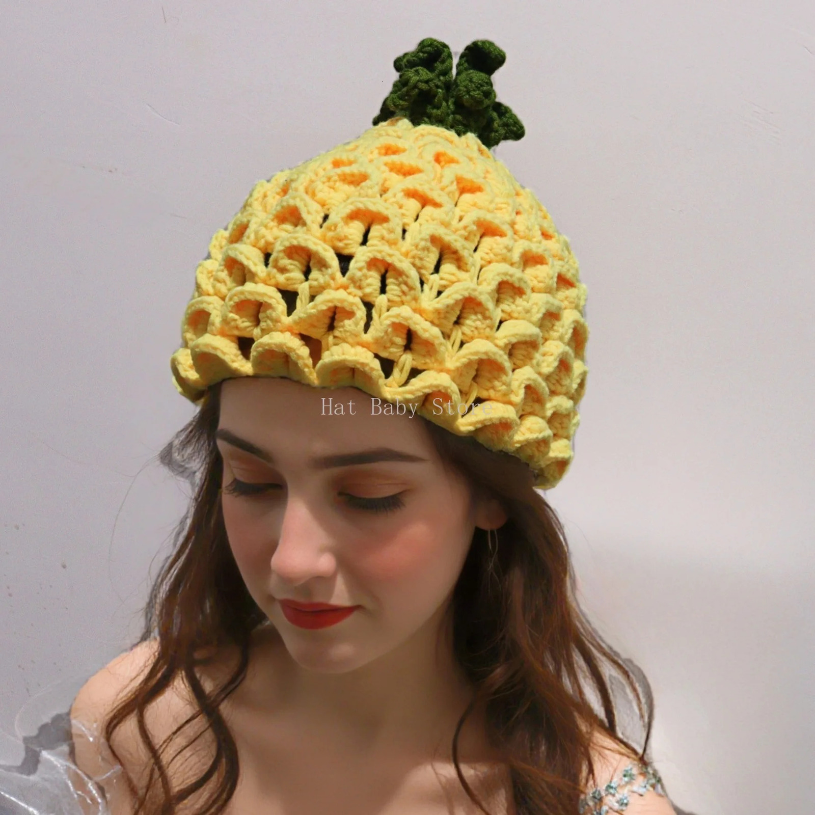 Fruit Hat Handmade Knitted Girl Cute Wool Hat Grape PineappleCreative Funny Knitted Hat Pure Hand Winter Cap Women Men 250722