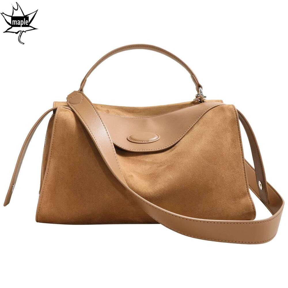 New Collection Coffee Color Pillow Tote 2 Sizes Matte Suede Cow Leather Women Shoulder Bag Daily-Use Winter Handbag