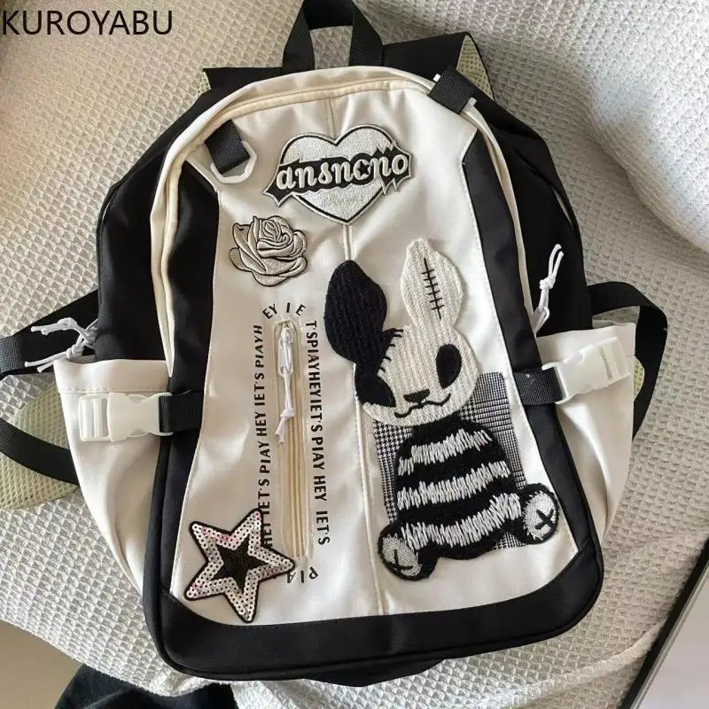 Backpack Women Gothic Embroidery Rabbit Back School Anime Backpacks for Ladies Versatile Casual High Street Y2k Bags 250723