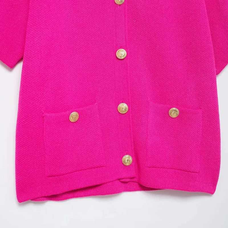 2024 Spring Autumn Elegant Short Sleeve Knitted Outerwear for Women Elegant Short Sleeve Jacket Coat Ladies Fashion Casual White Rosered Knit Coat X25
