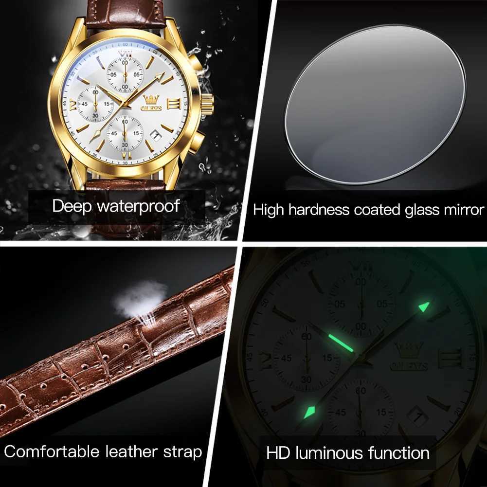 OLEVS 2872 Chronograph Mens Wristwatches Leather Strap Waterproof Luminous Original Quartz Watch for Men Luxury Sport Man Watch W250724