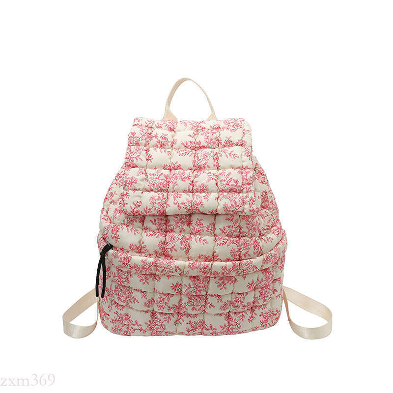 Down Pleated Backpack Women's Cloud Large Capacity Fluffy Plaid Lightweight Puff Bag