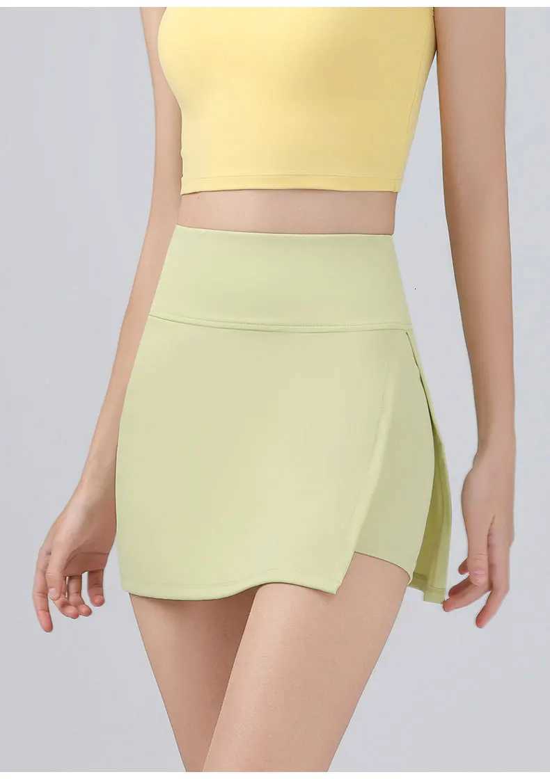 Summer Solid Color Women Yoga Fake Two Pieces Anti-emptied Running Skirt Sports Fitness Gym Skin-friendly Elastic Tennis Skirt XJ250724