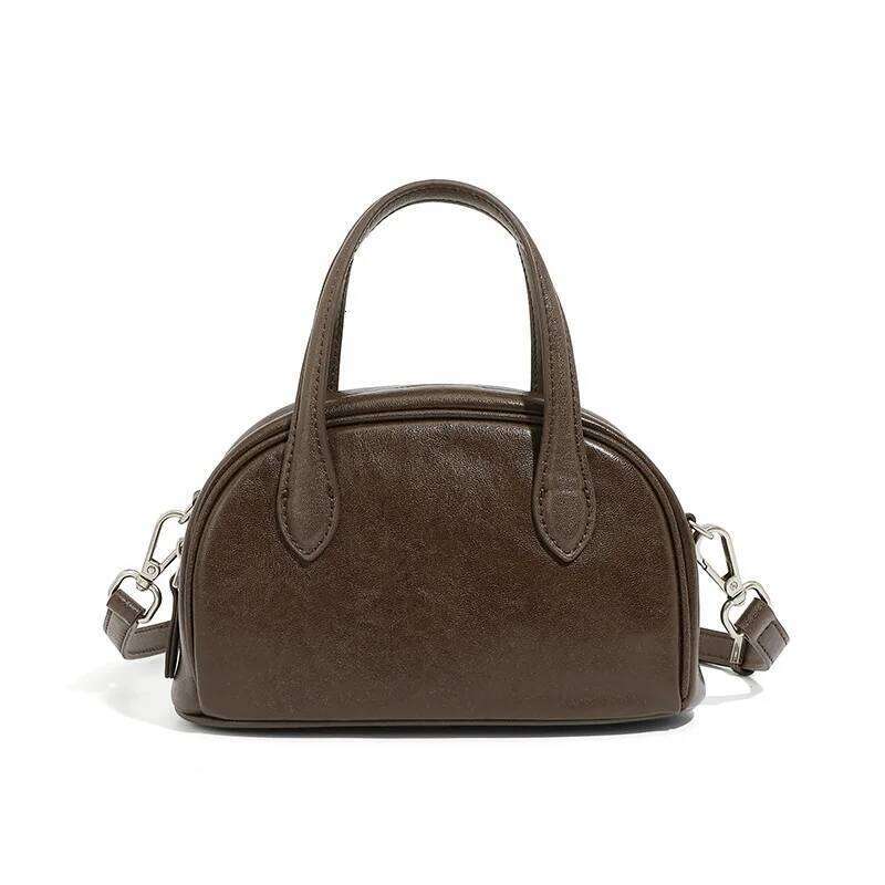 Vintage New Genuine Leather Women's Planttanned Cowhide Boston Bowling Bag, Niche One Cross Shoulder Handbag