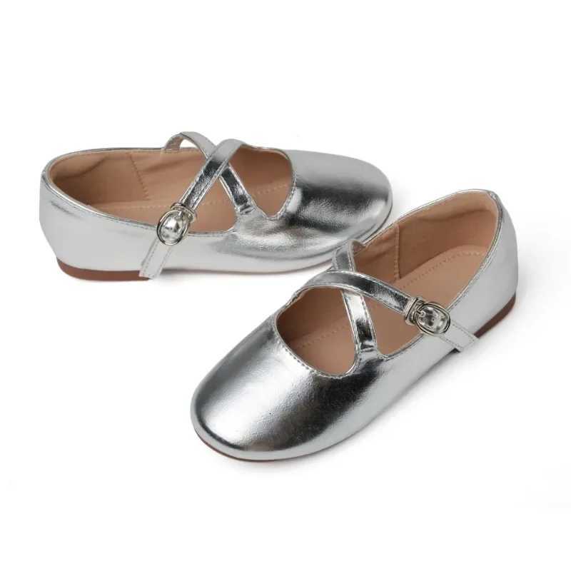 Girls Ballet Shoes Solid Color Childrens Leather Shoes Fashion Casual Versatile Kids Princess Par Wedding Flat Shoes Non-slip XJ250724