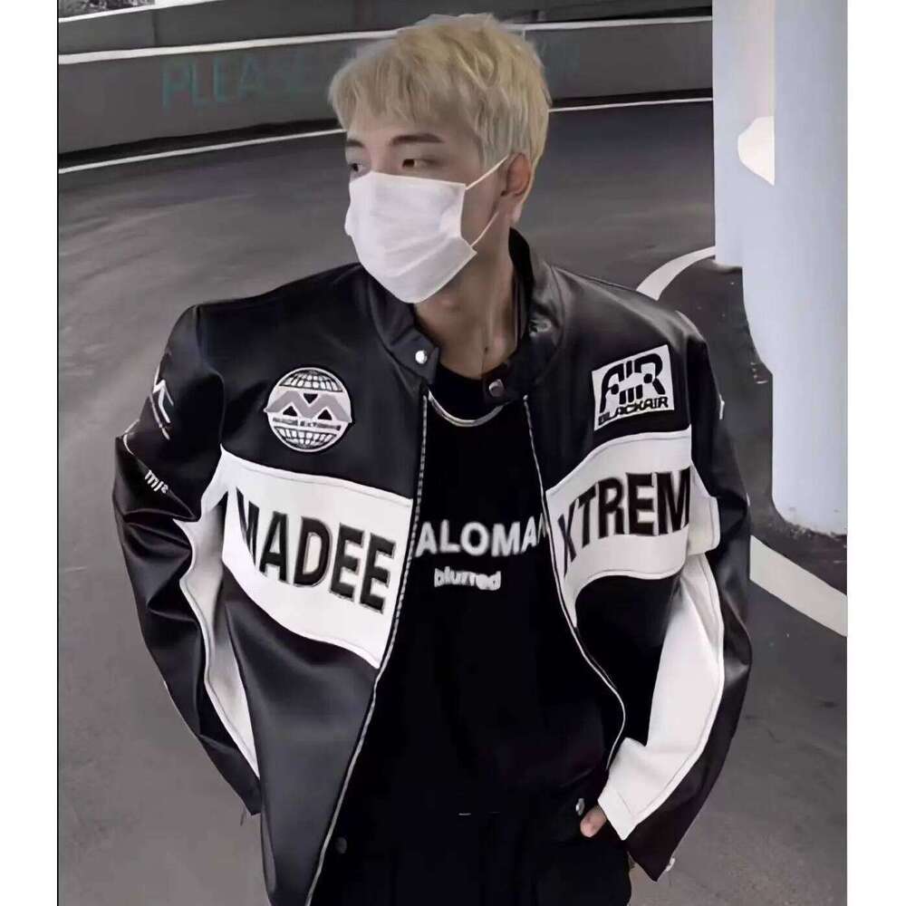 Women's Wear High Street American Retro Color Blocked Embroidered Motorcycle Leather For And Women Hip Hop Jacket Men Clothing
