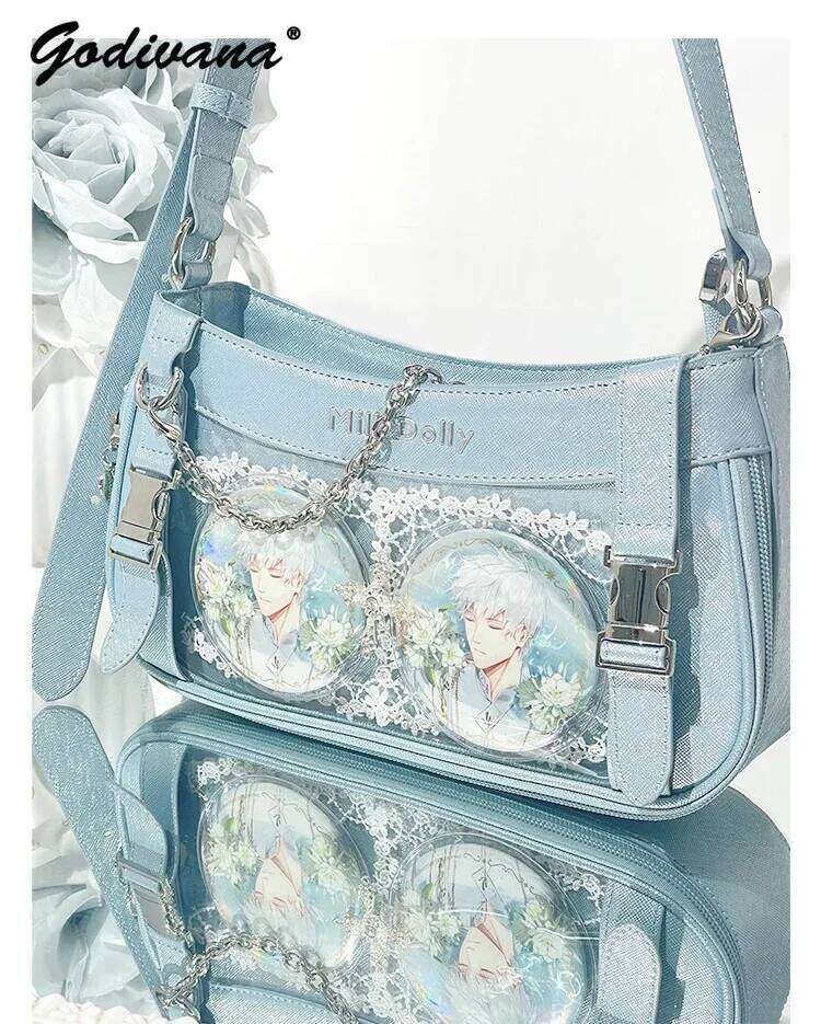 Original Rock Locomotive Bolso Transparent Crossbody Sweet Girl Women Solid Color Leather Underarm Bag Lolita Shoudler Bags