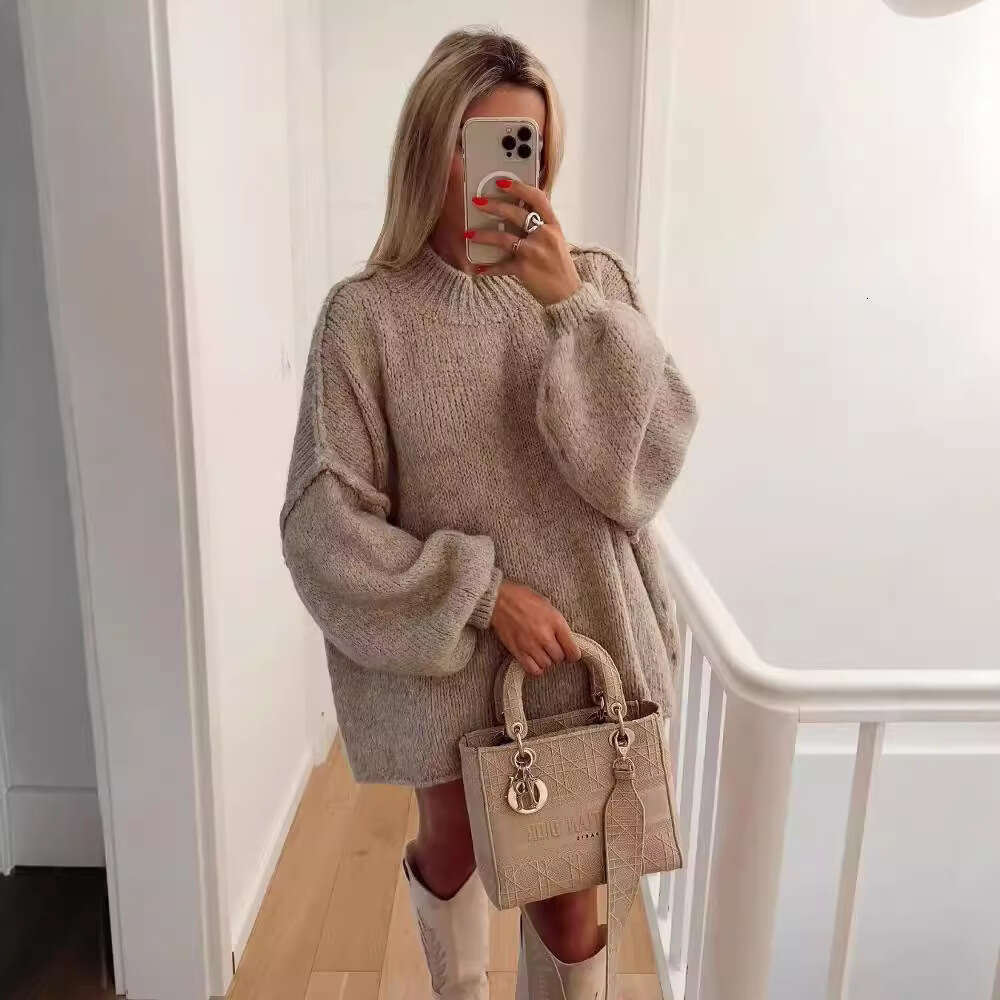 TRAFZA Women's Autumn And Winter New Style Elegant Round Neck Simple Thin Knit Sweater B5