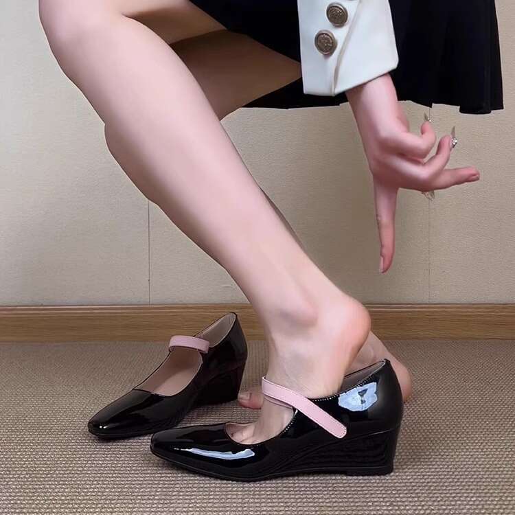 Heel Sandals Sandals Shoes Women Heels New Style Wedge Square Toe Shallow Mouth Mary Jane Shoes For Women Korean Version Velcro Color Block