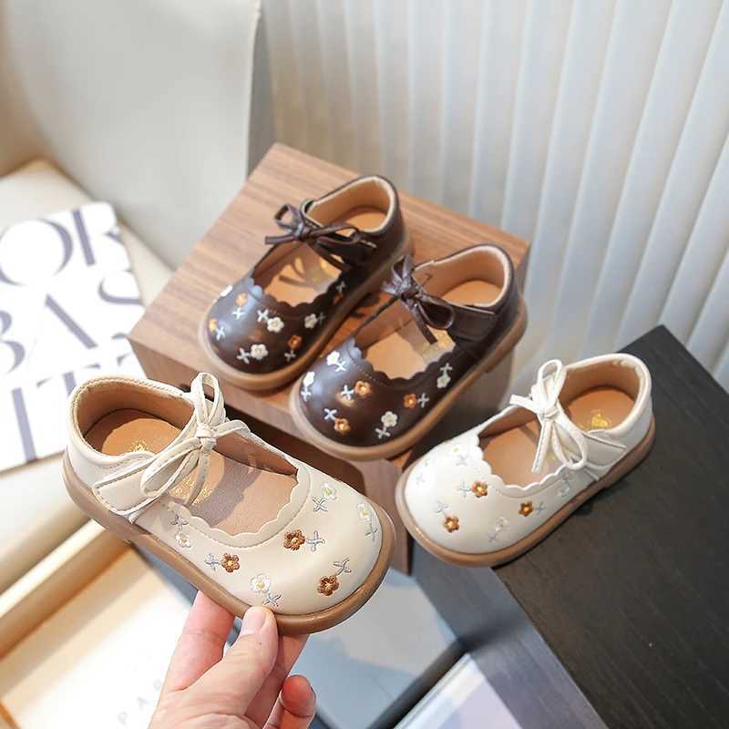 Toddler Girls Mary Janes Flower Vintage Ruffles Beige Brown Kids Leather Shoe Shallow All-match Spring Daily Children Shoe21-30 XJ250724