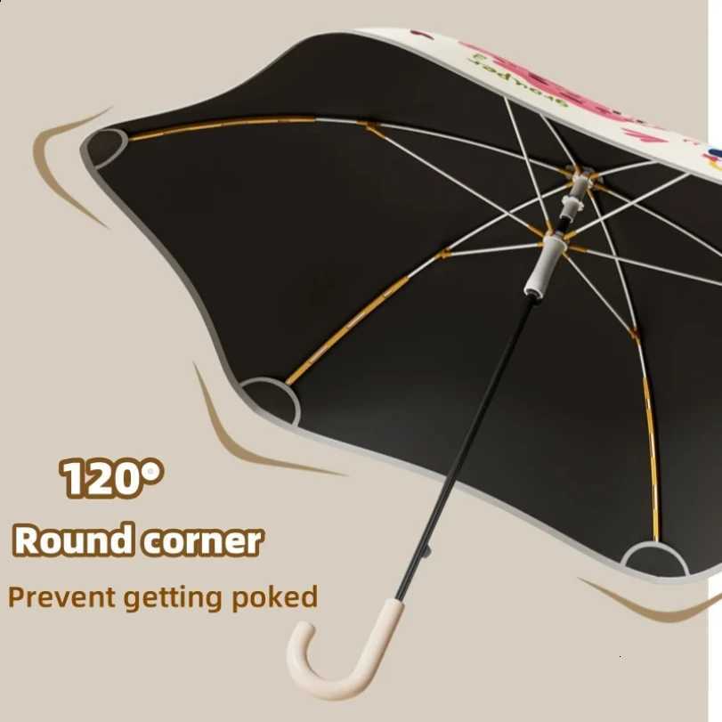 Safety Kids Umbrella With Reflective Strip Cute Rounded Corner Umbrellas With Funny Wheel UPF50+ Anti-UV Sun Rain Parasol R250724