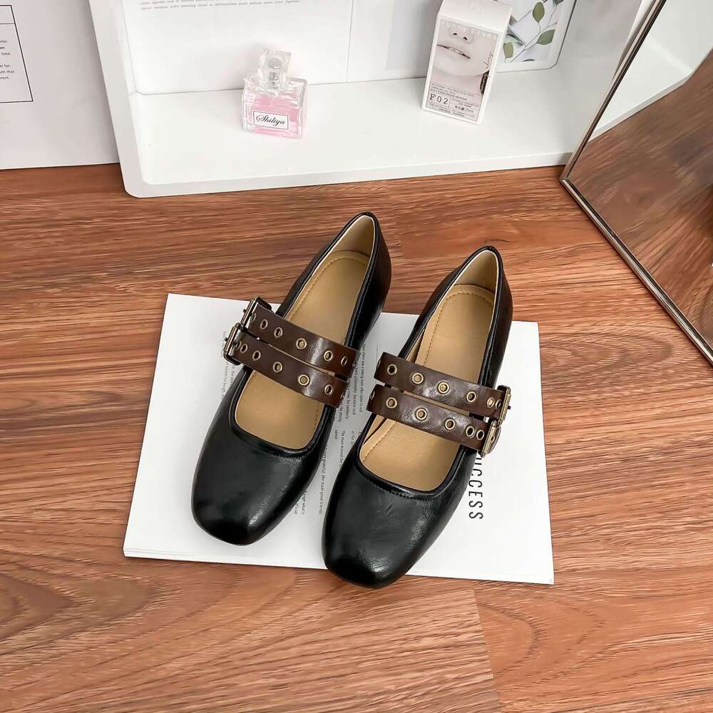 Designer Spring New Color-Block Mary Jane French Style Hidden Wedge Double Strap Flat Single Shoes for Women