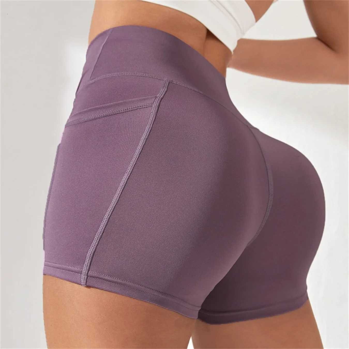 Womens High Cross Waist Biker Shorts Side Pockets Buttery Soft Comfy Criss Cross Running Yoga Athletic Short Pants XJ250724
