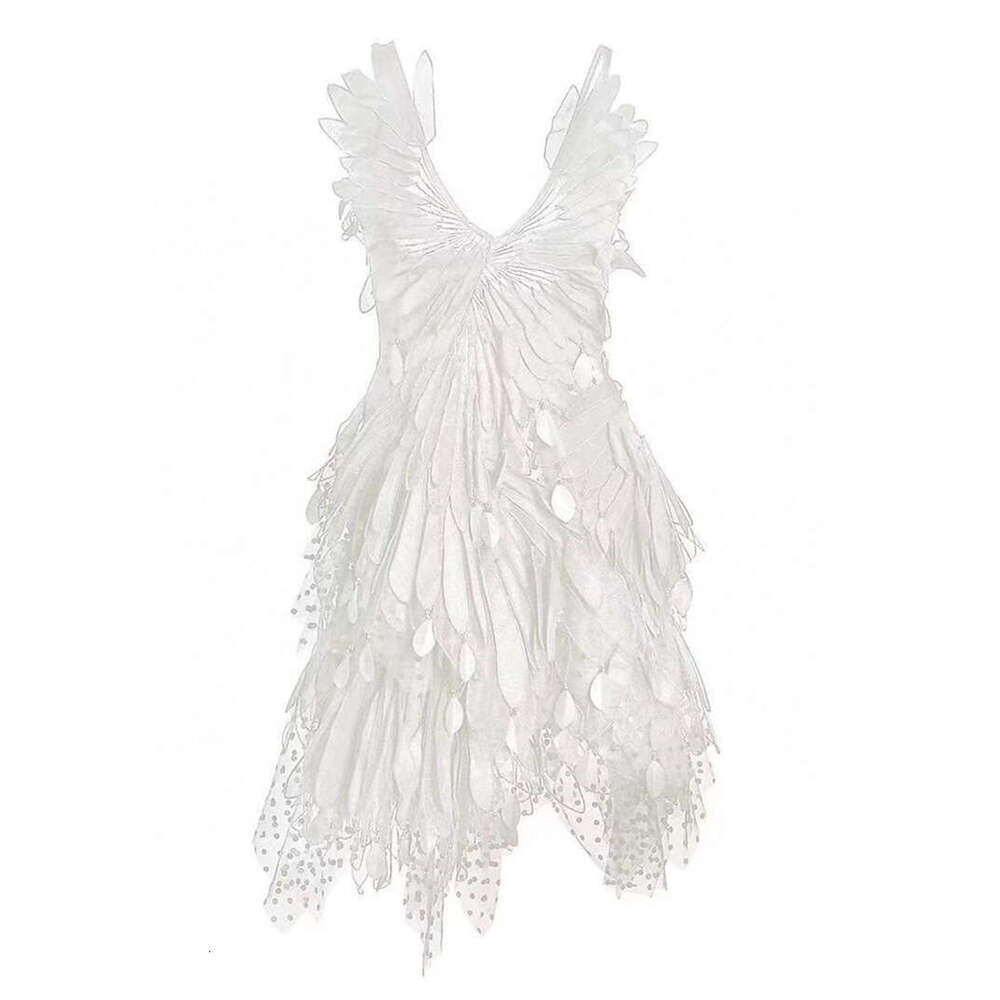 Summer Australian Noble Lady Fairy Swan Series Feather Lace Sexy V-neck Sleeveless Dress Gown