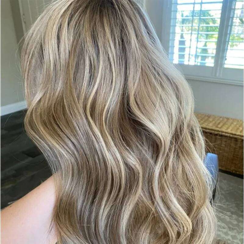Ombre Ash Blonde Platinum Sier Bob With Highlight Hairline Short Wavy Lace Front Wigs For Woman Dark Roots Synthetic Wig