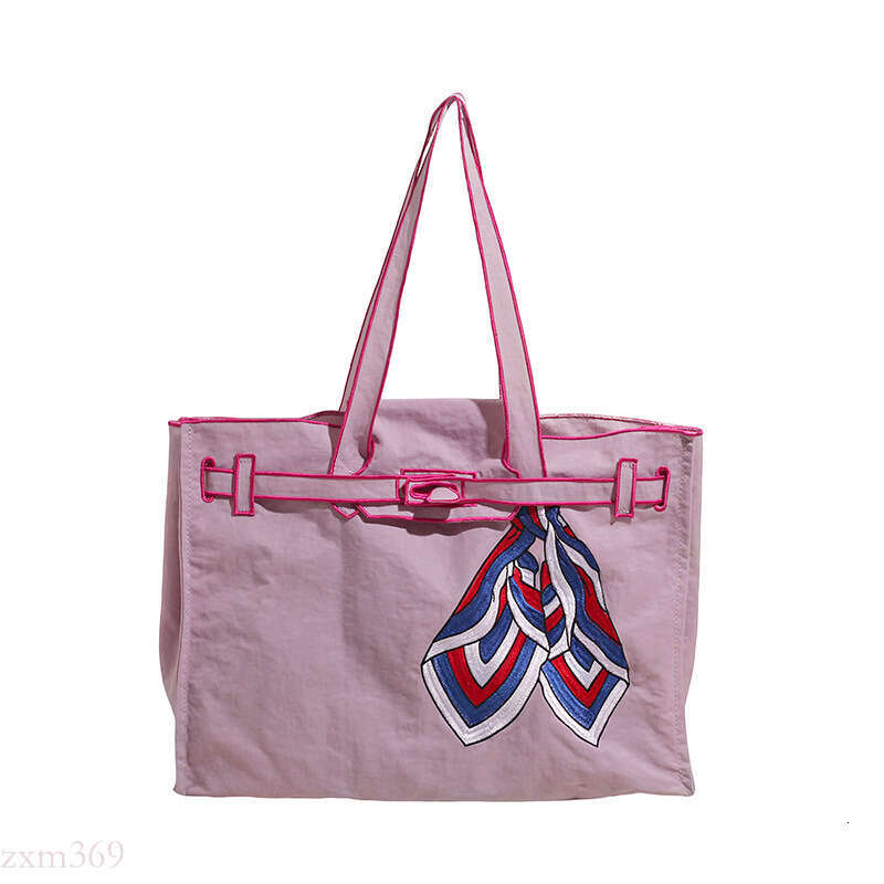 New Embroidered Eco-friendly Tote with Bow Lightweight Shopping Commuter Handbag Women's Shoulder Bag
