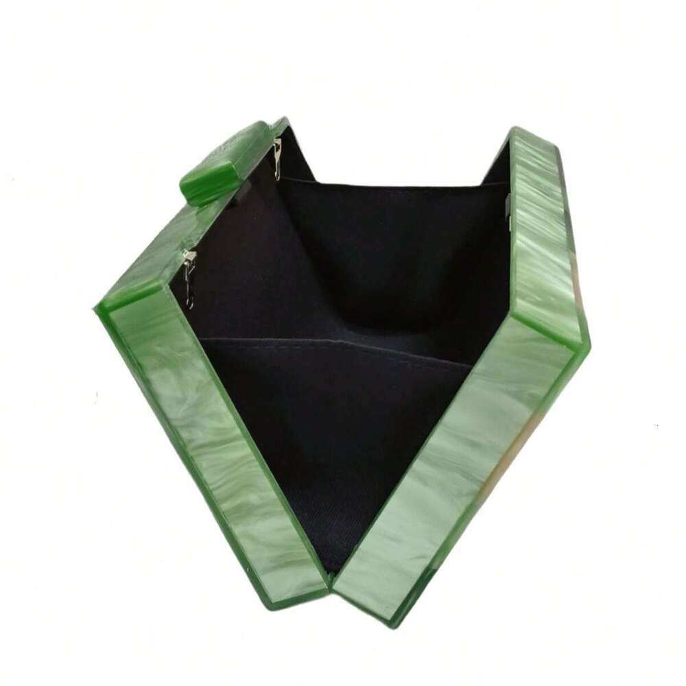 Designer Luxury Evening Diamond Green Plaid Acrylic Women's Clutch Dress Makeup Crossbody Chain Evening Bag Elegant