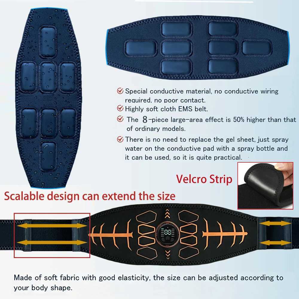 Electric Muscle Stimulator Smart Muscle Toner EMS Abdominal Toning Belt Rechargeable Portable Slimming Massager Fitness Equipment W250724