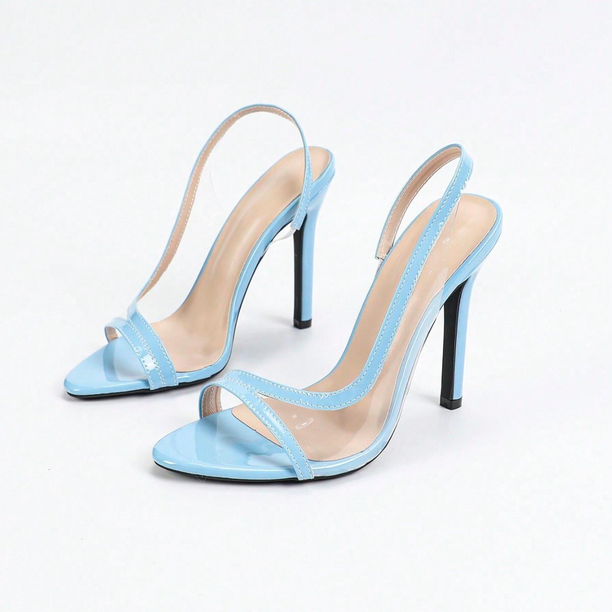 Designer sandals Women Side Bag Glass Glue PVC Round Toe Stiletto Sandals Blue High Heels