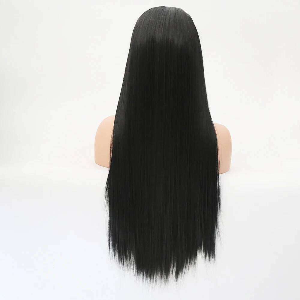 Long Straight 13X4 Lace Frontal Free Part Synthetic Hair Wig With Special Human Hair For Women Cosplay Black Wigs