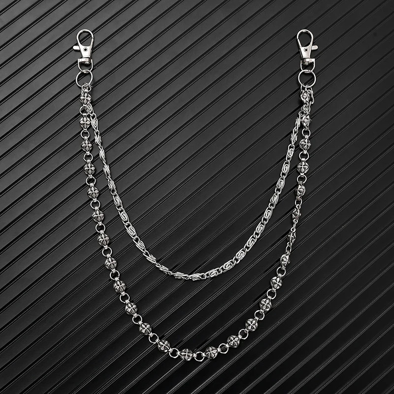 Hip Hop Jeans Chain - Double-Layer Metal Waist Chain with Alloy Cross n Unisex Accessory 250722