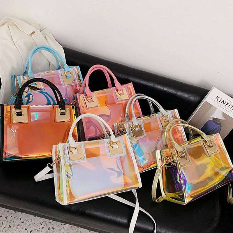 Fashion Laser PVC Jelly Tote Handbag For Women Large Capacity Transparent Top Handle Bags With Coin Wallet Lady Shopping Purse