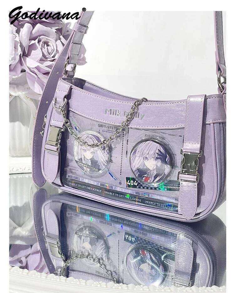 Original Rock Locomotive Bolso Transparent Crossbody Sweet Girl Women Solid Color Leather Underarm Bag Lolita Shoudler Bags