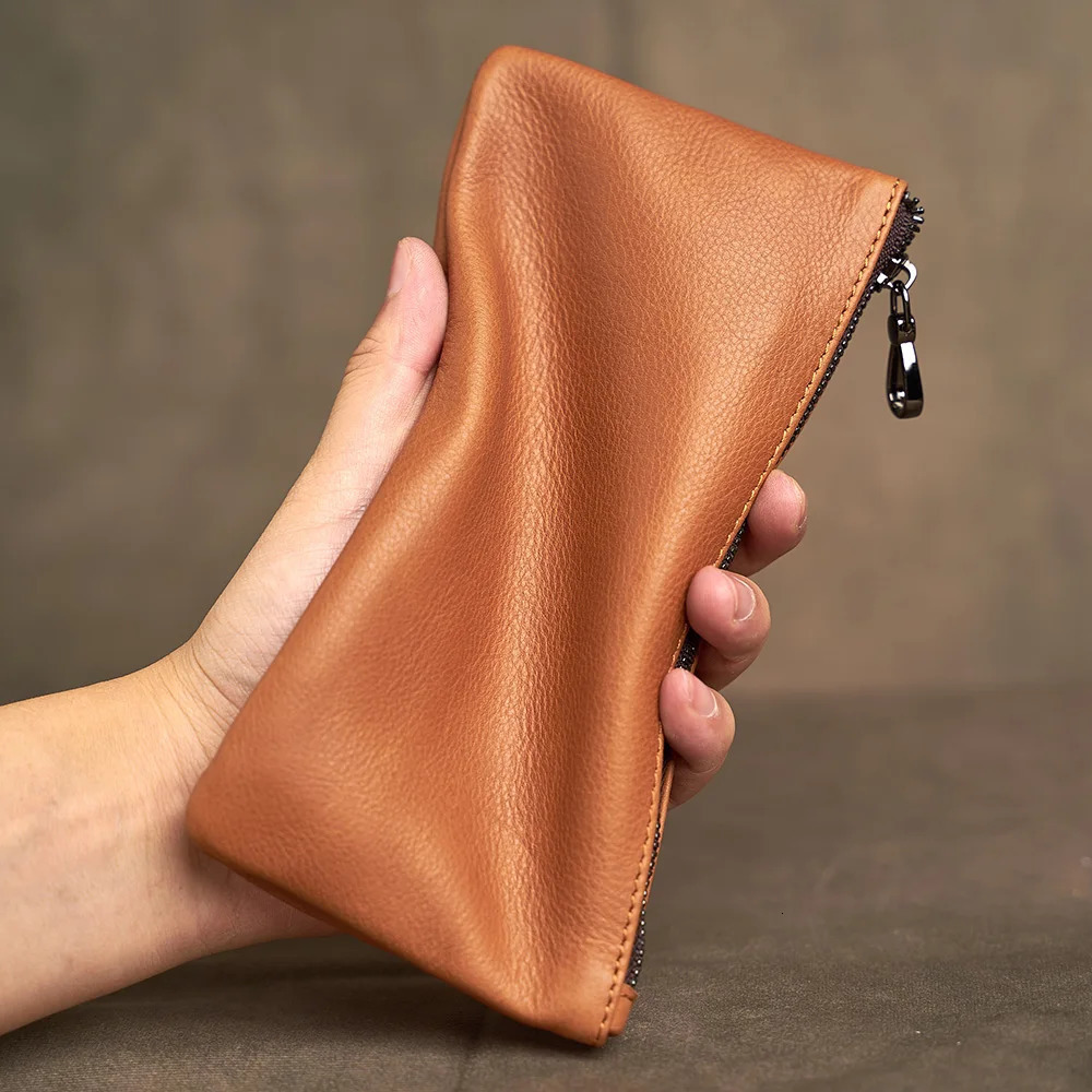 Mens Genuine Leather Long Zipper Wallet First Layer Cowhide Youth Ultra-Thin Handbag Wallet Trendy Simple Wallet 250723