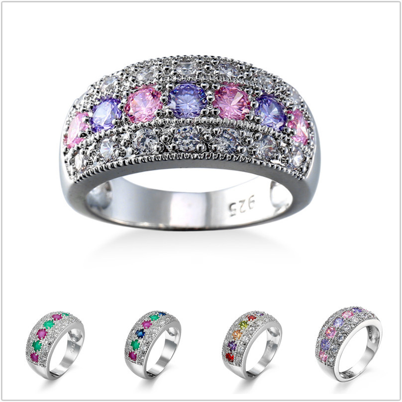 Elegant Cluster Design Unisex Gemstone Ring with Diamonds & Cubic Zircons
