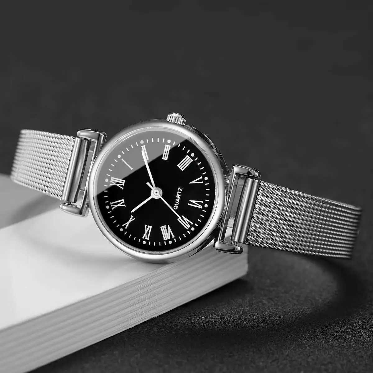 2/4PCS Fashion Roma Dial Quartz Watch Casual Mesh Strap Women Watches Bracelet Set Reloj MujerWithout Box W250724