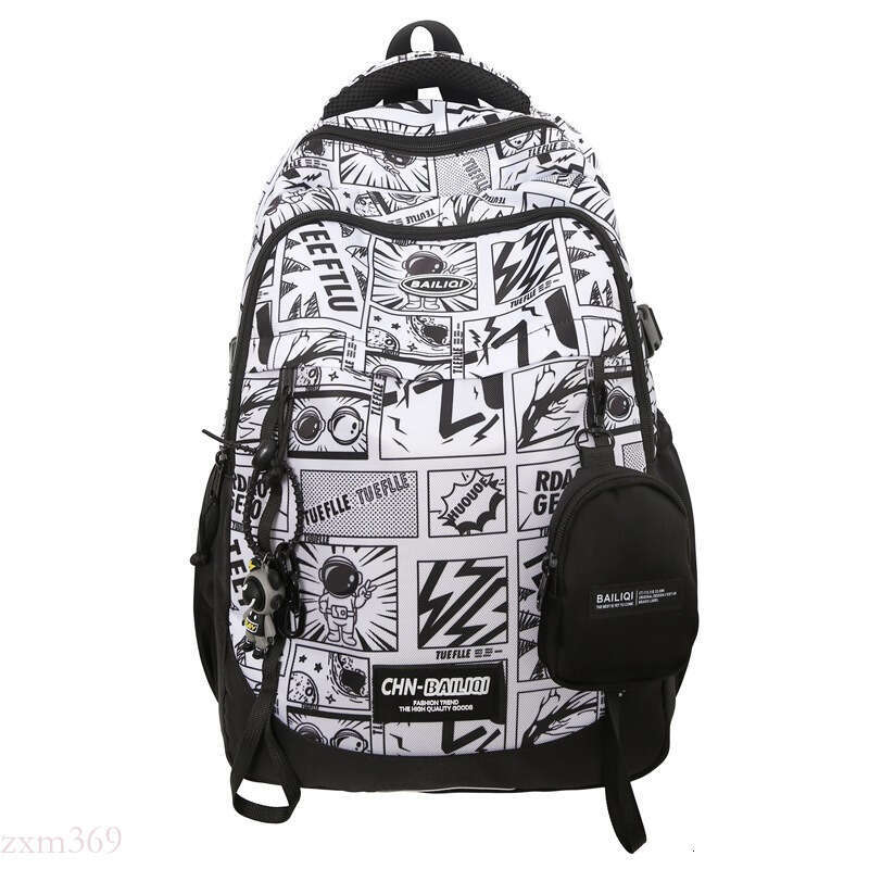Korean Trendy Cool for Men Street Style Hip-Hop Graffiti Backpack Large Capacity Lightweight Nylon Student School Bag