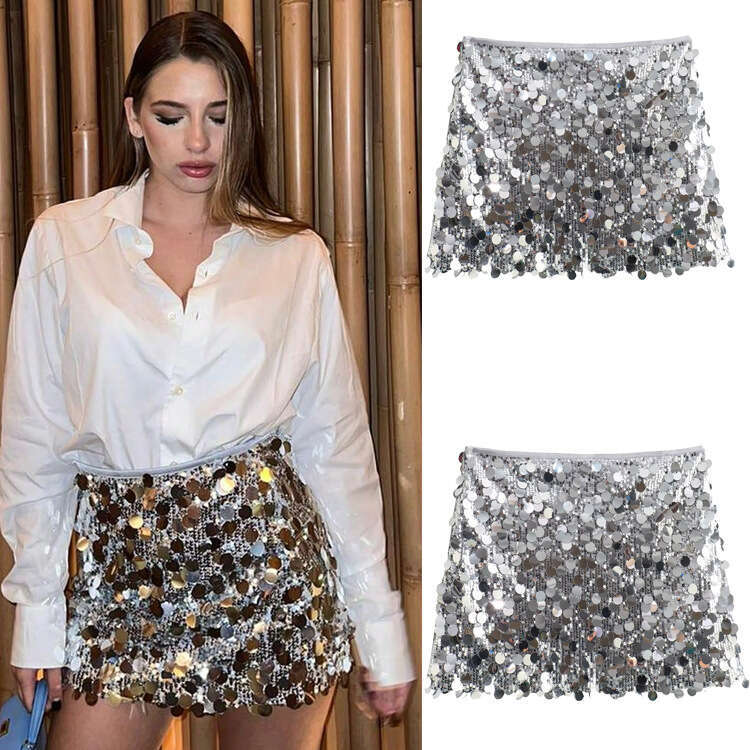 TRAFZA Mini Sequin Fashion Women's Elegant Mature New Spring Short Dress B5