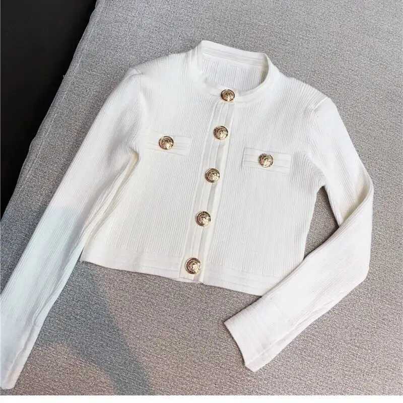 2022 New Autumn Winter Elegant OL Long Sleeve O Neck Women Sweaters Button Korean Fashion Cropped Cardigan Sweaters X250724
