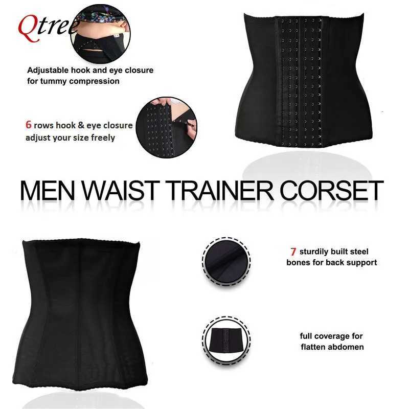 Qtree Men Slimming Body Shaper Corset S-6XL Plus Size Hooks Waist Belt 7 Steel Bone Compression Tummy Control Strap W250724