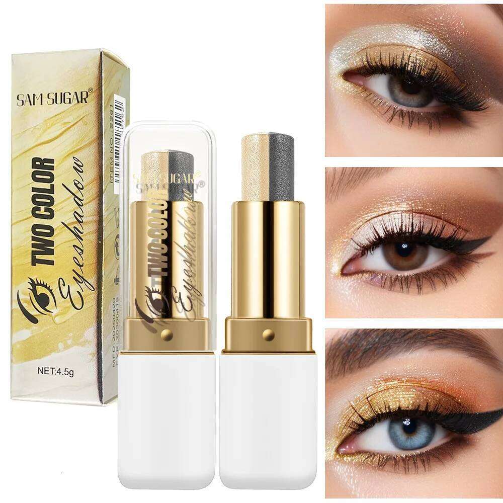 Metallic Glitter Eyeshadow Stick Two-tone Gradient Champagne Brown Shimmer Waterproof Lasting Highlighter & Brightening Pencil X25072