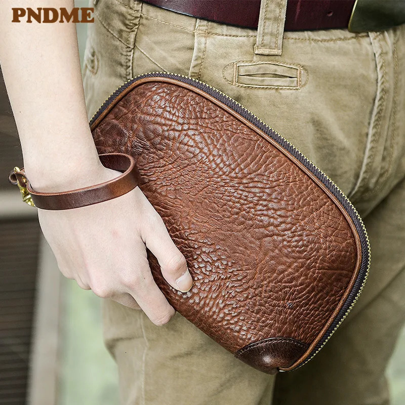 vintage genuine leather mens clutch bag fashion casual handmade high quality natural real cowhide youth phone wallet 250723