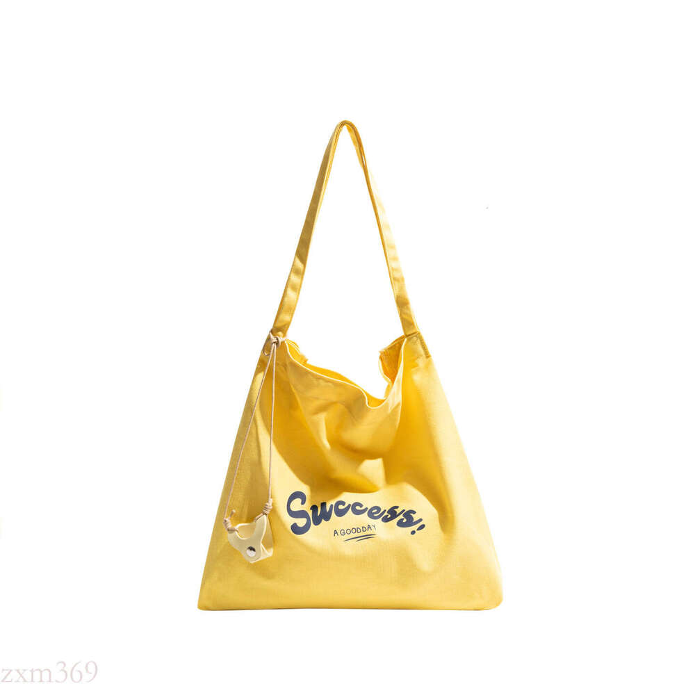 CKKUI Korean Style Dopamine Canvas Yellow for Women Summer Lazy Relaxed Shoulder Commuter Tote Bag