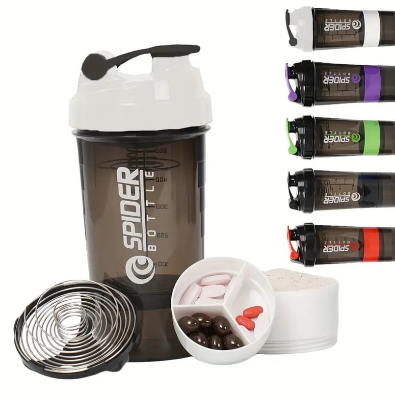 Three-layer Detachable Shaker Outdoor Sports Fitness Protein Powder Milkshake with Stirring Ball Plastic Water Cup