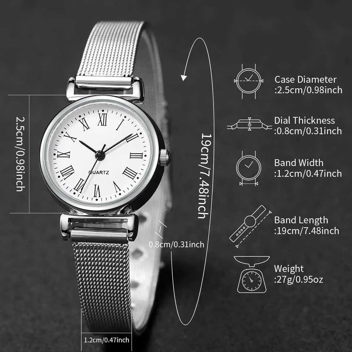 2/4PCS Fashion Roma Dial Quartz Watch Casual Mesh Strap Women Watches Bracelet Set Reloj MujerWithout Box W250724