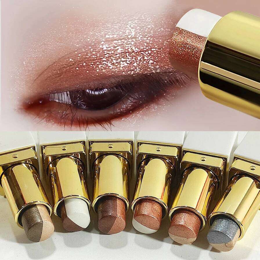 Metallic Glitter Eyeshadow Stick Two-tone Gradient Champagne Brown Shimmer Waterproof Lasting Highlighter & Brightening Pencil X25072