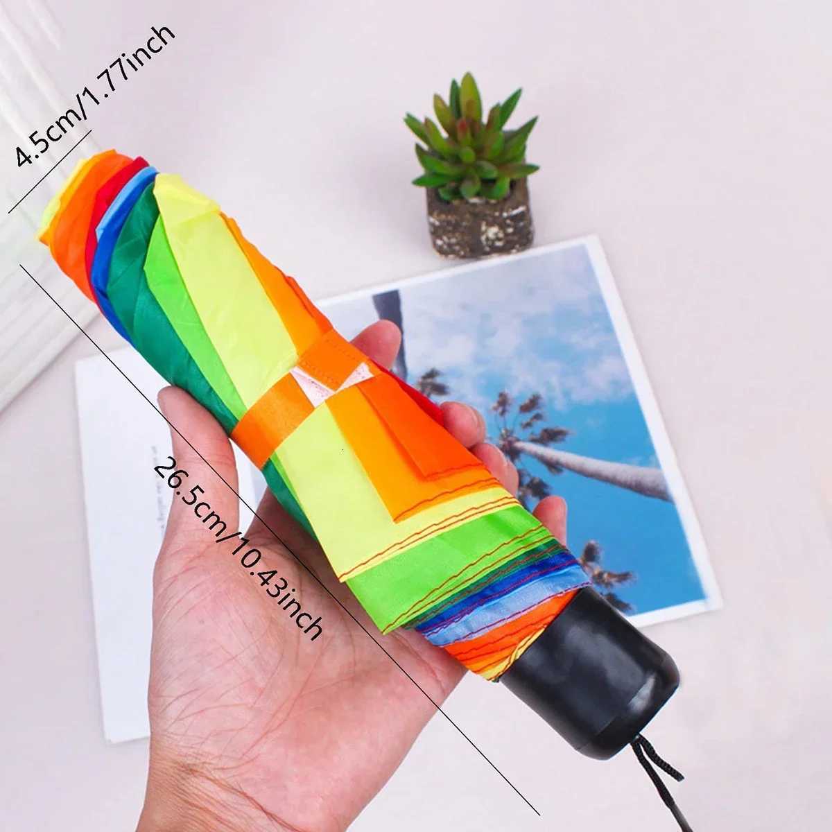 Windproof Foldable Umbrella Women Men Manual Popular Rainbow Three Folding Umbrella Adults Children Strong Resistant Umbrella R250724