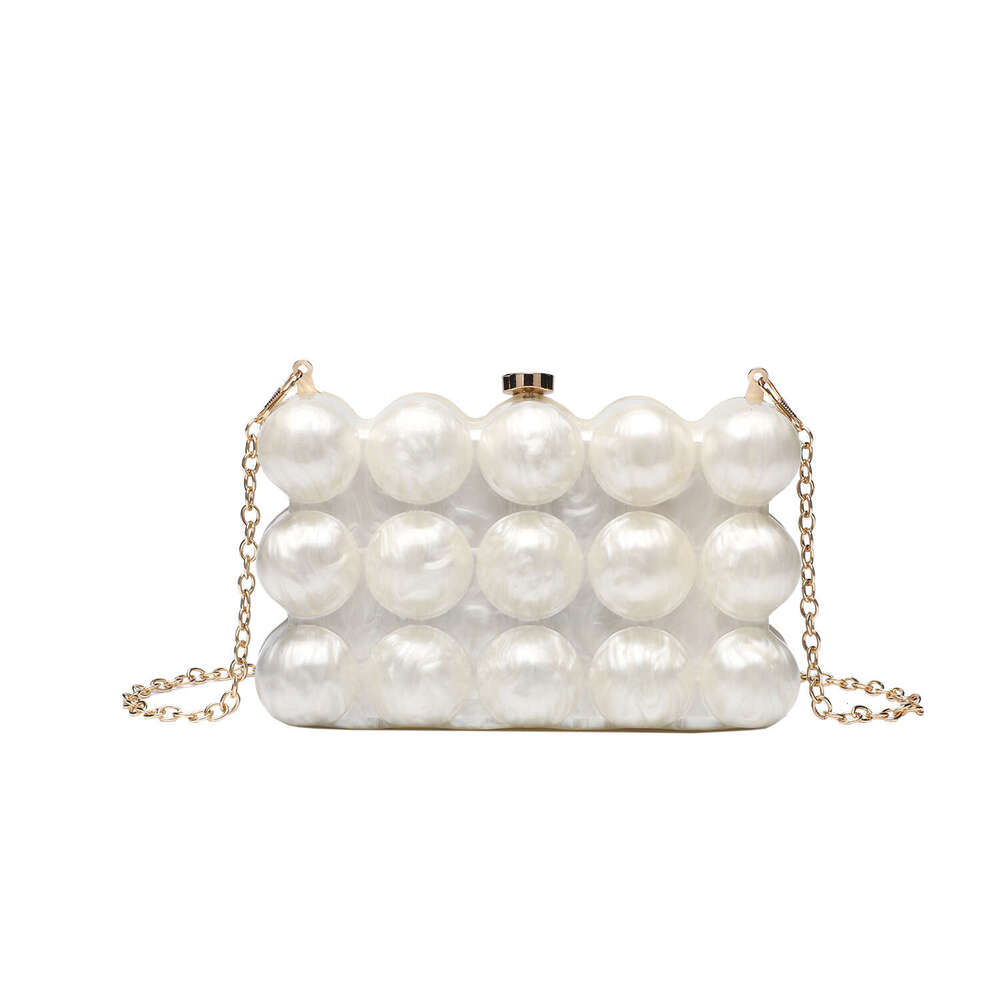 Designer Luxury Evening Diamond French Wave Pearl Eggshell Single Shoulder Fashion Crossbody Acrylic Evening Bag
