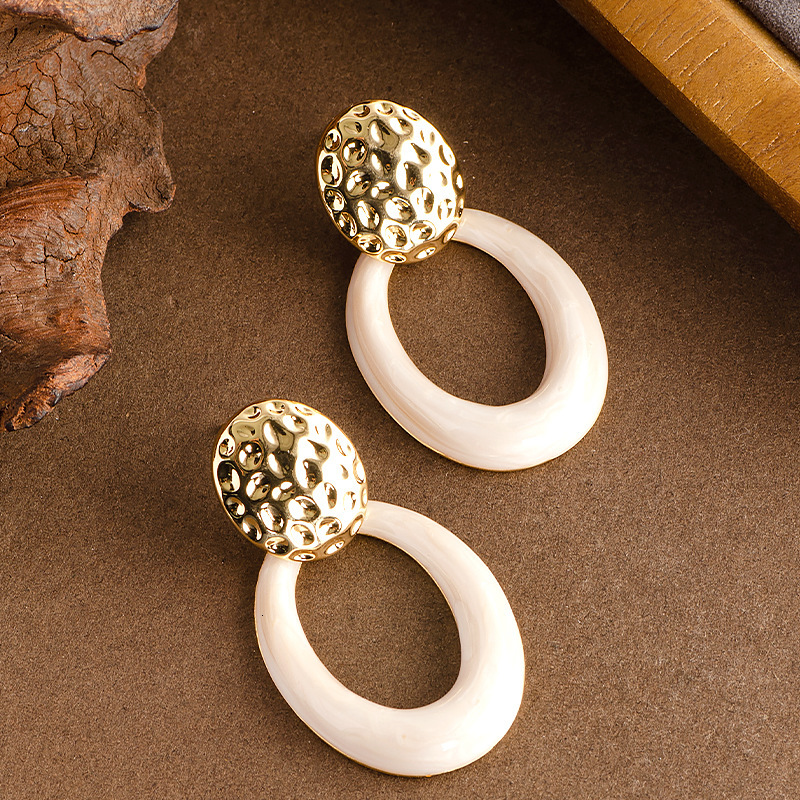 Enamel Geometric Large Hoop Earrings for Women Fashionable and Elegant Sier Needle Ear Jewelry